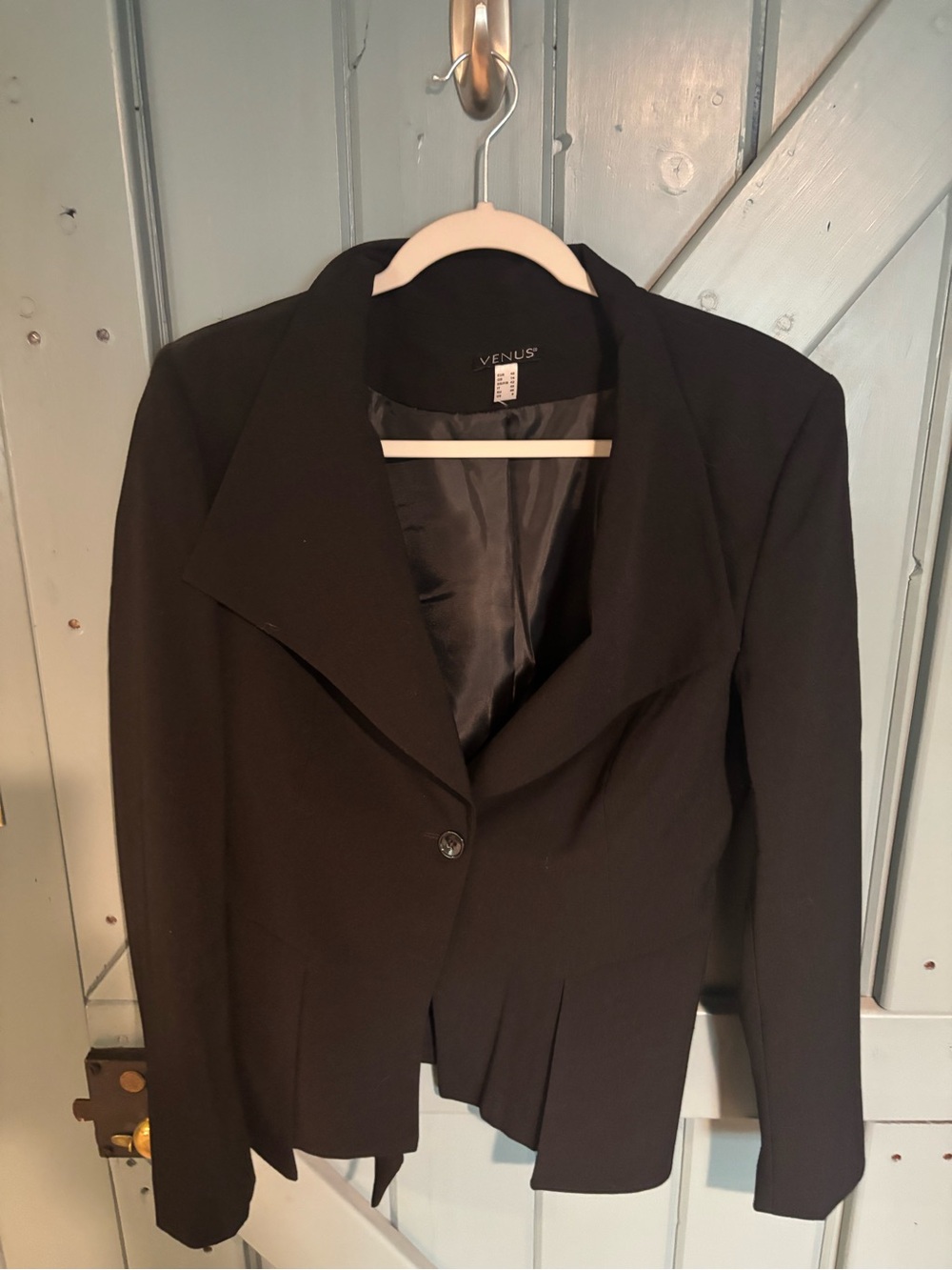 VENUS Black Asymmetric Pleated Blazer Jacket